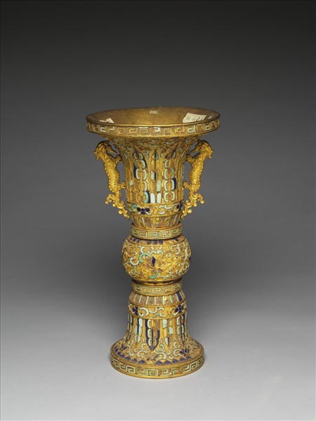 銅鍍金嵌松石及青金石觚（五供）