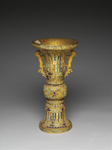 銅鍍金嵌松石及青金石觚（五供）