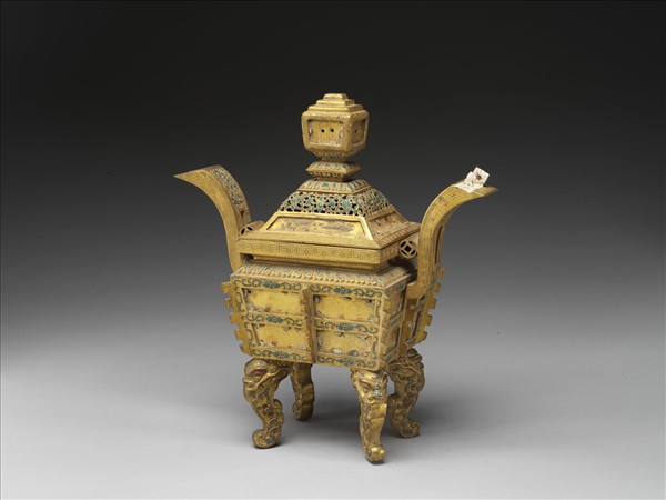 銅鍍金嵌玉及填料爐（五供）