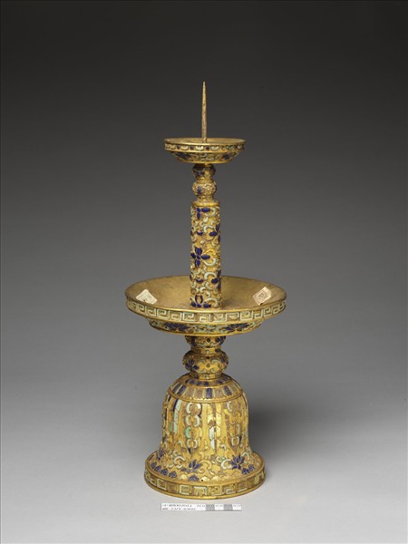 銅鍍金嵌松石及青金石燭台（五供）