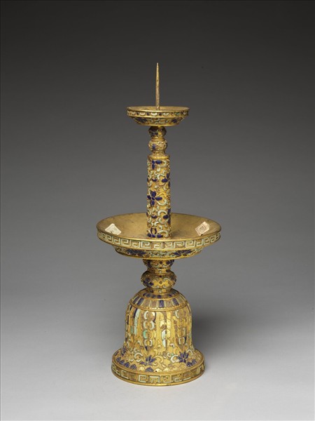 銅鍍金嵌松石及青金石燭台（五供）