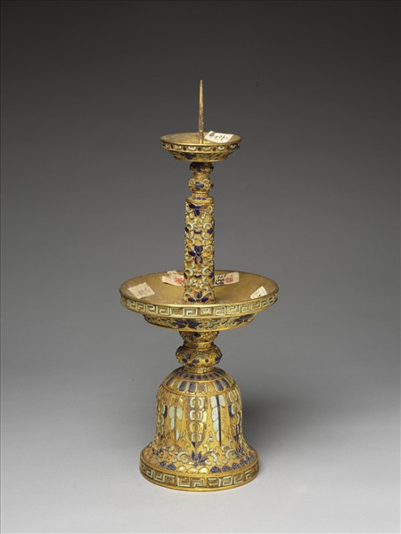 銅鍍金嵌松石及青金石燭台（五供）
