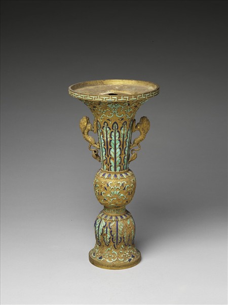 銅鍍金嵌綠松石及填料觚（五供）