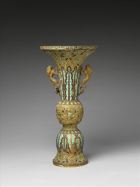 銅鍍金嵌綠松石及填料觚（五供）