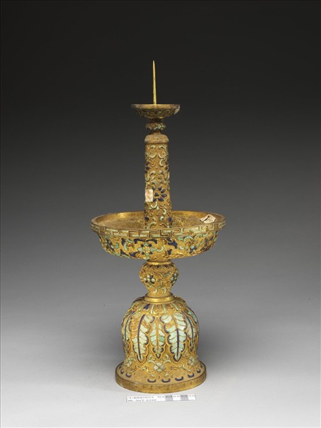 銅鍍金嵌綠松石及填料燭台（五供）