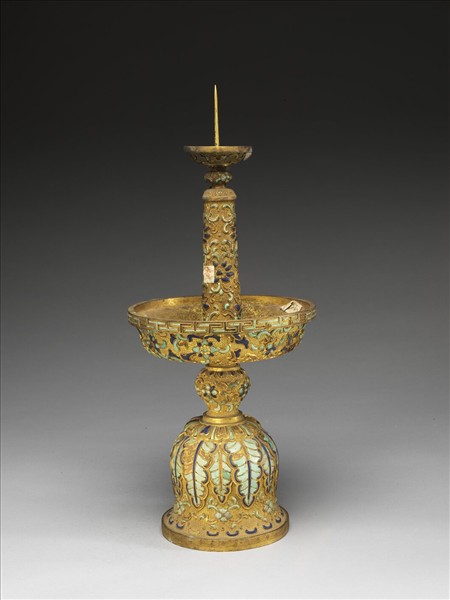 銅鍍金嵌綠松石及填料燭台（五供）