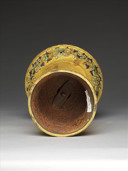 銅鍍金嵌綠松石及填料燭台（五供）