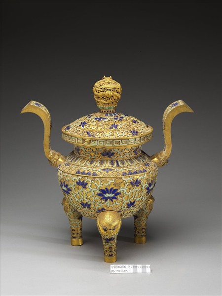 銅鍍金嵌綠松石及青金石爐（五供）