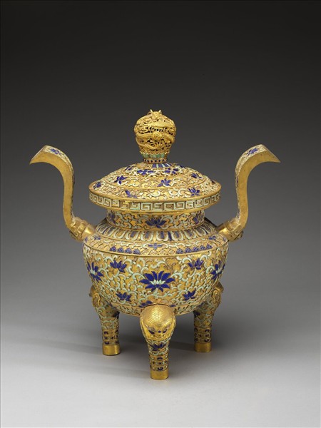 銅鍍金嵌綠松石及青金石爐（五供）