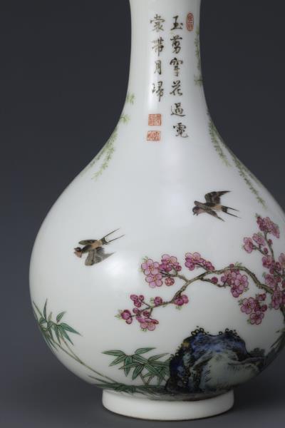 琺瑯彩桃柳爭春蒜頭瓶