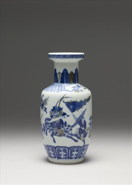 青花釉裡紅刀馬人盤口瓶