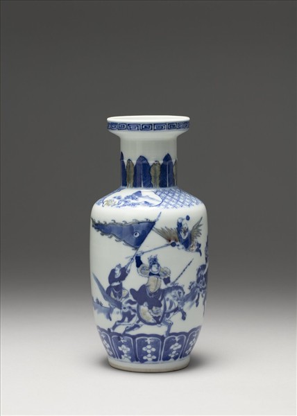 青花釉裡紅刀馬人盤口瓶