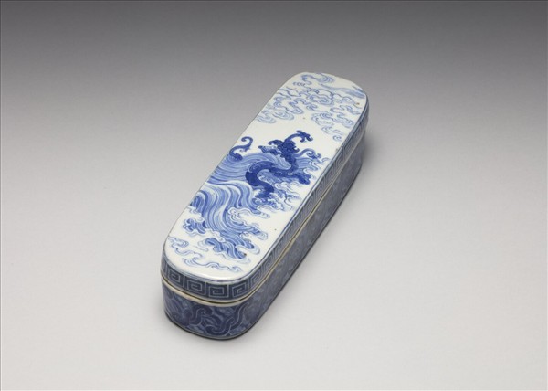 官窯 青花龍紋長方墨盒