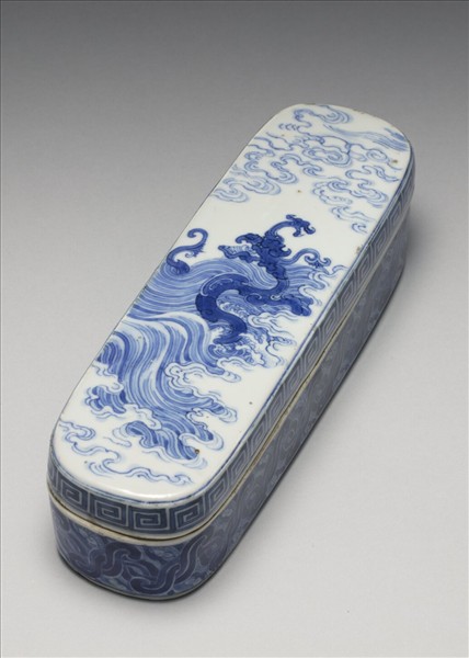 官窯 青花龍紋長方墨盒