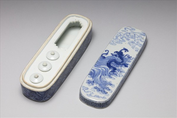 官窯 青花龍紋長方墨盒