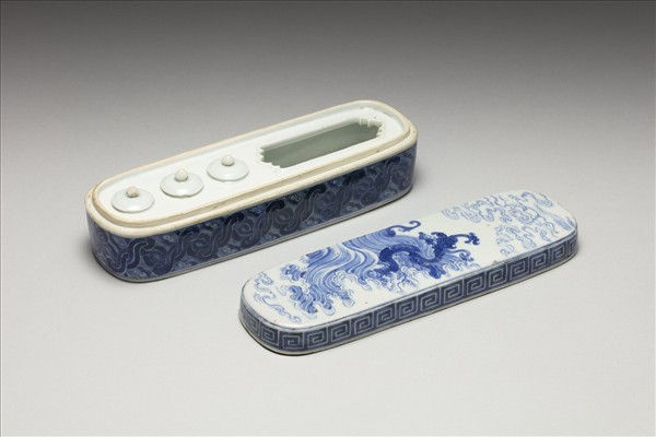 官窯 青花龍紋長方墨盒