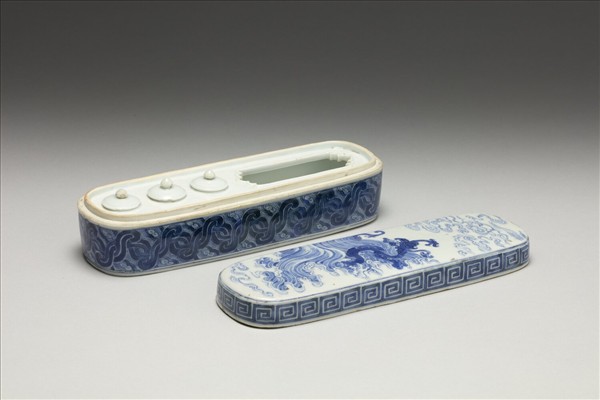 官窯 青花龍紋長方墨盒
