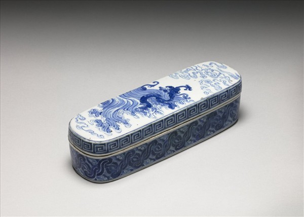 官窯 青花龍紋長方墨盒