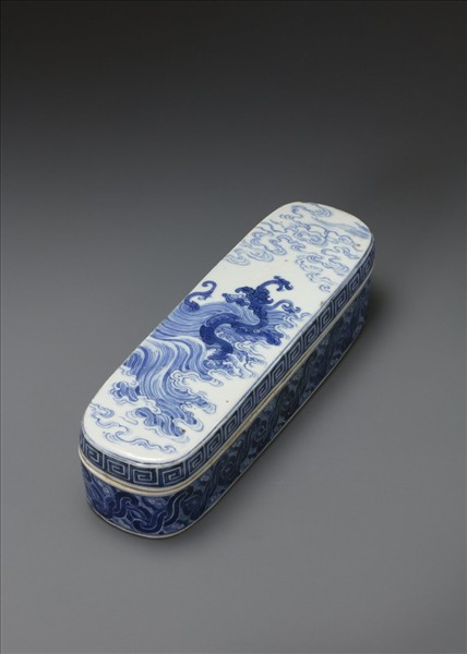 官窯 青花龍紋長方墨盒
