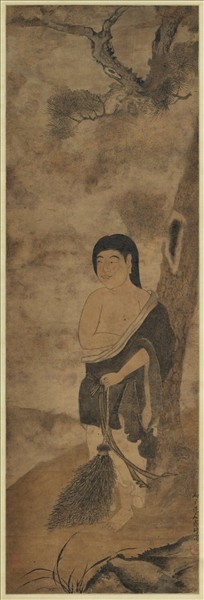 清羅聘寫拾得掃葉圖　軸