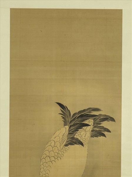 日本探幽守信老鶴啄苔圖　軸