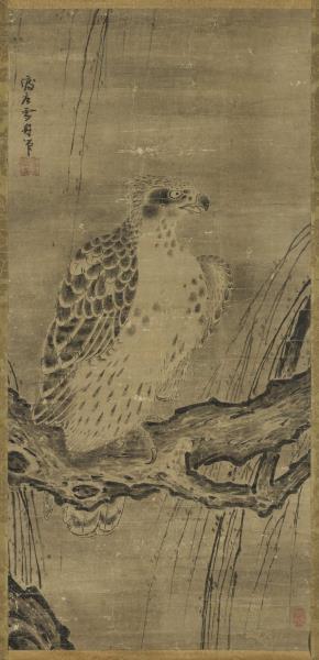 日本雪舟畫鷹　軸