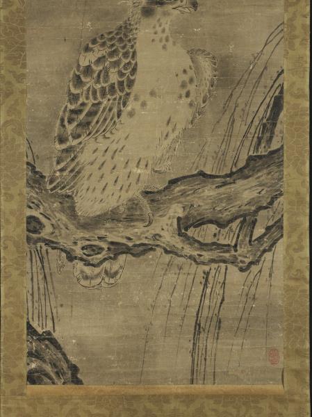 日本雪舟畫鷹　軸