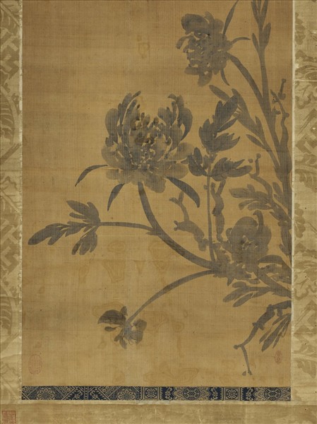 日本東皋越畫牡丹　軸