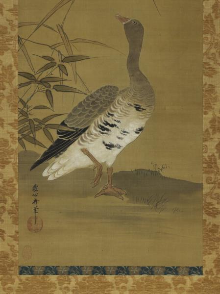 日本狩野安信蘆雁　軸