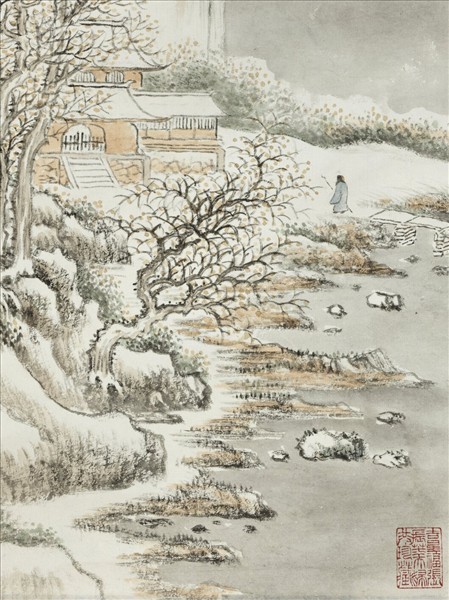 民國溥伒設色山水　軸