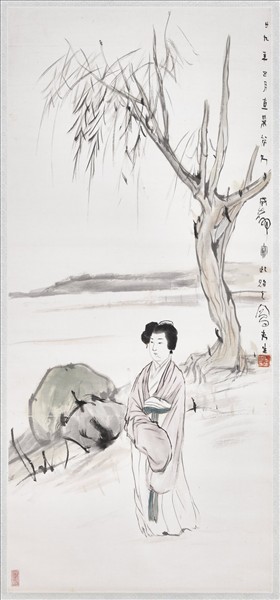 民國呂鳳子柳蔭仕女　軸