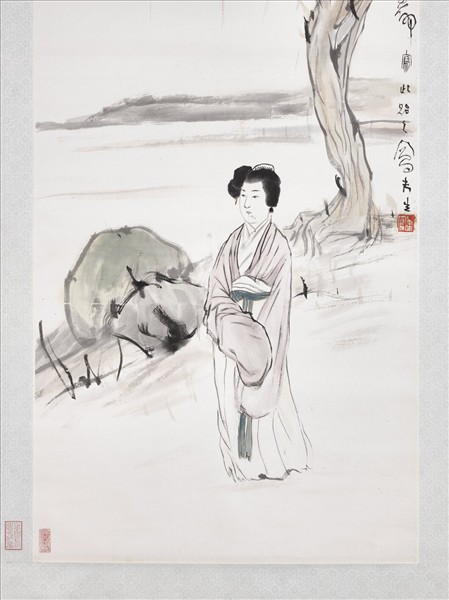 民國呂鳳子柳蔭仕女　軸