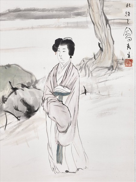 民國呂鳳子柳蔭仕女　軸