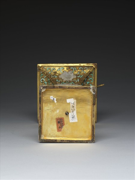 銅鍍金嵌白玉、綠松石及料片五供-花瓶（一對）