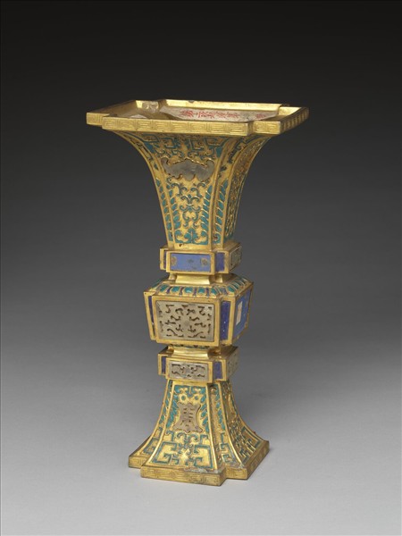 銅鍍金嵌玉及填料觚（五供）