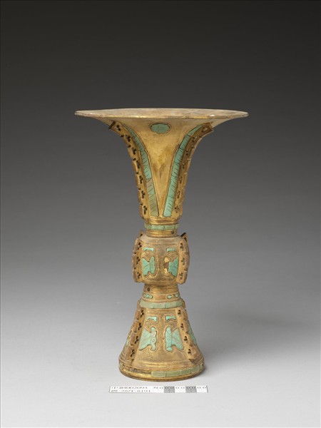 銅鍍金嵌綠松石觚（五供）