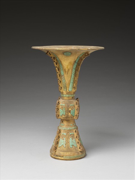 銅鍍金嵌綠松石觚（五供）