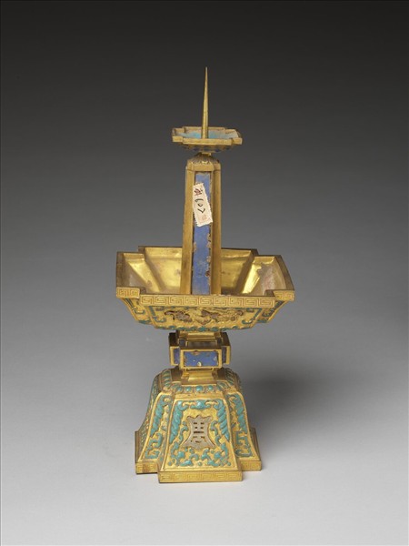 銅鍍金嵌玉及填料燭台（五供）