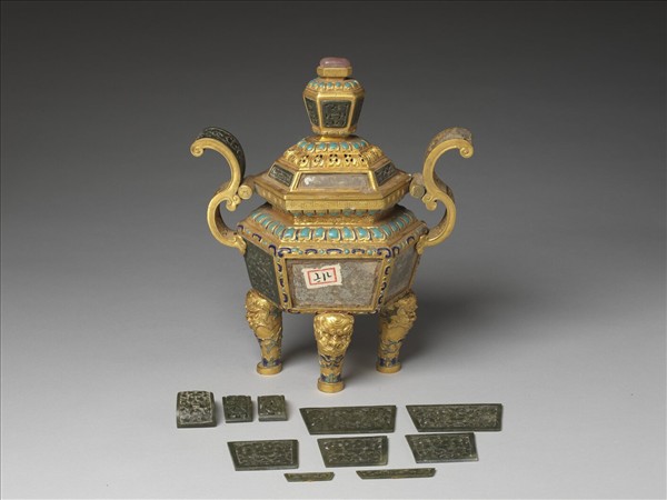 銅鍍金嵌玉及填料爐(五供)