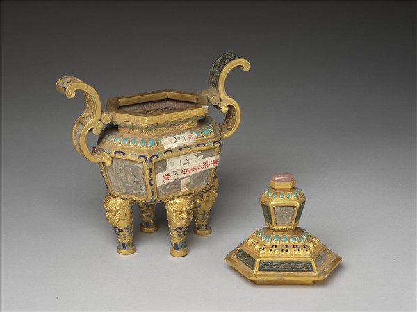 銅鍍金嵌玉及填料爐(五供)