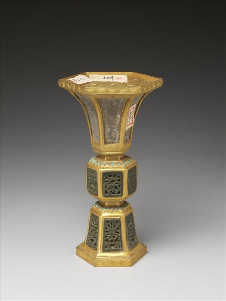 銅鍍金嵌玉及填料觚(五供)