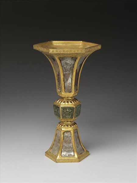 銅鍍金嵌玉及填料觚（五供）