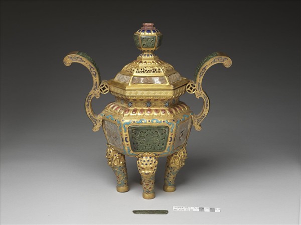 銅鍍金嵌玉及填料爐（五供）