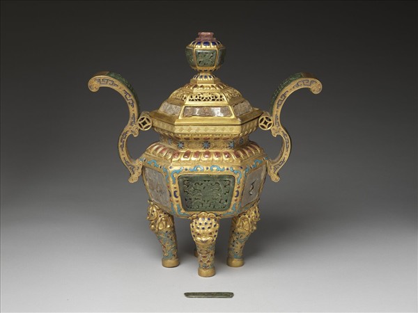銅鍍金嵌玉及填料爐（五供）