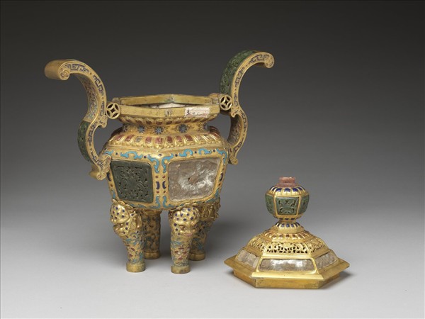 銅鍍金嵌玉及填料爐（五供）
