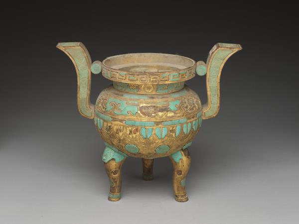 銅鍍金嵌綠松石爐（五供）