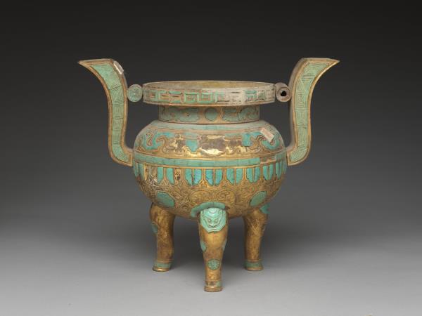 銅鍍金嵌綠松石爐（五供）