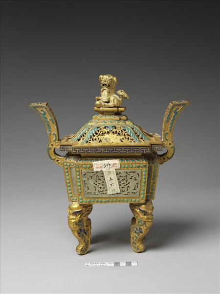 銅鍍金嵌玉及填料爐（五供）