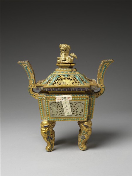 銅鍍金嵌玉及填料爐（五供）