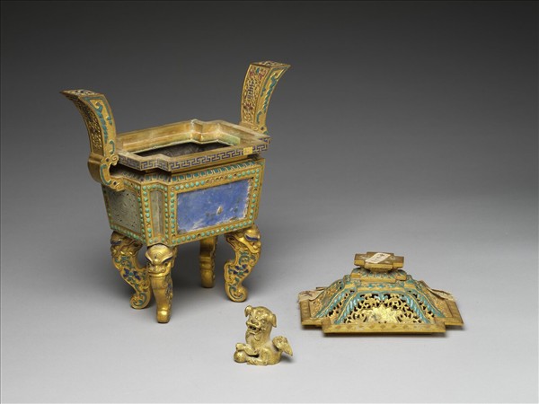 銅鍍金嵌玉及填料爐（五供）